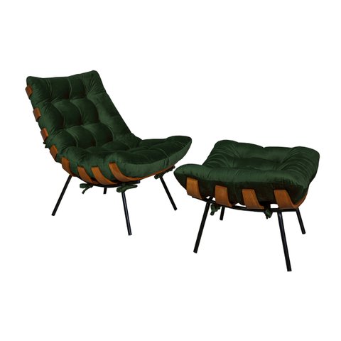 Poltrona Costela Luxo com Puff Dora Bela - 0130 Verde Musgo