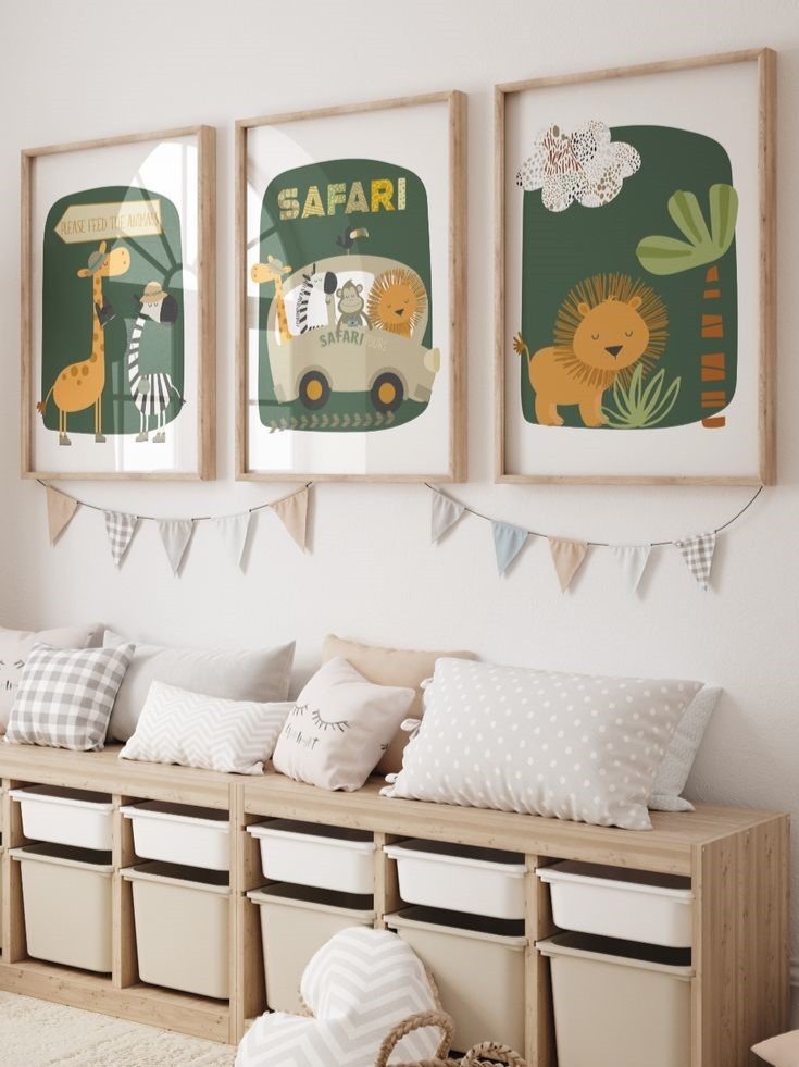 Kit 3 Quadros Decorativos Infantil Animais Safari No1