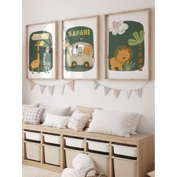 Kit 3 Quadros Decorativos Infantil Animais Safari No1 - 1