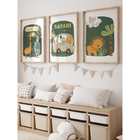 Kit 3 Quadros Decorativos Infantil Animais Safari No1