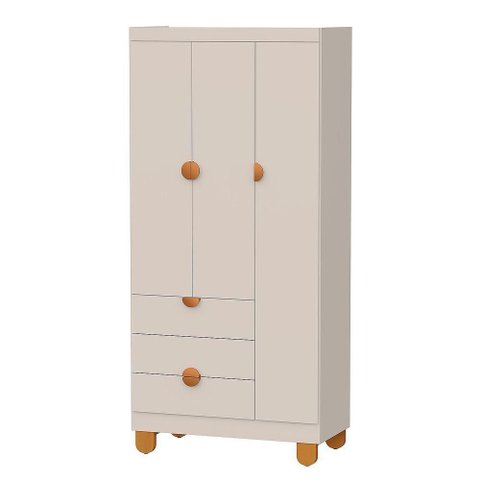 Guarda Roupa Solteiro Apolo 3 Portas de Bater 3 Gavetas MDF Areia Fosco Reller Móveis