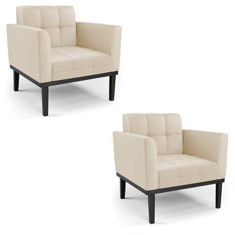 Kit 2 Poltronas Decorativas Karen Pés Fixo em Madeira Preto Pu Bege G19 - Gran Belo