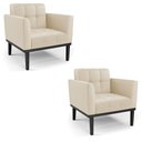Ver imagem 1 de Kit 2 Poltronas Decorativas Karen Pés Fixo em Madeira Preto Pu Bege G19 - Gran Belo