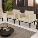 Ver imagem 2 de Kit 2 Poltronas Decorativas Karen Pés Fixo em Madeira Preto Pu Bege G19 - Gran Belo