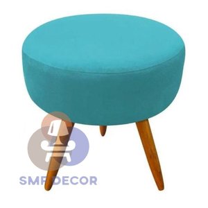 Puff Redondo Pés Palito Azul Turquesa SMF DECORR