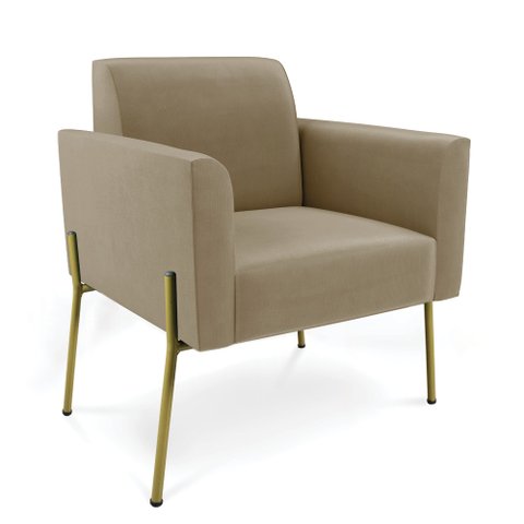 Poltrona Pé de Ferro Dourado Decorativa Marisa Suede Marrom Rato D03 - D'Rossi
