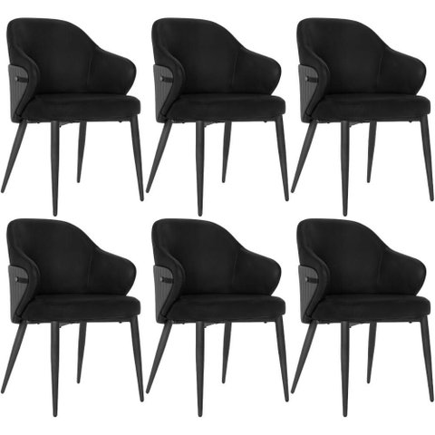 Kit 6 Cadeiras de Jantar Estofada Milano Design Italiano com Encosto Ergonômico - Preto/cinza