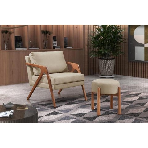 Conjunto 2 Poltrona Mona Luxo Madeira Maciça Veludo:veludo Bege Claro