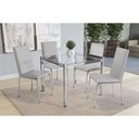 Ver imagem 1 de Sala de Jantar Completa Reno c/ Tampo Vidro 90cm + 4 Cadeiras Amsterdã Cromado/Courano Branco -