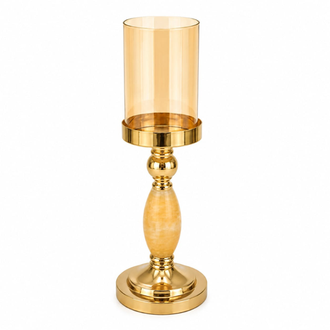 Castiçal Decorativo Metal Dourado - Corpo Madre-Pérola