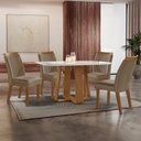 Ver imagem 1 de Conjunto Mesa de Jantar com Vidro e 4 Cadeiras 120cm Multimóveis Crljm-CON029 Madeirado/Bege