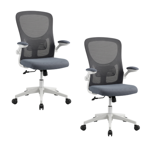 Kit 2 Cadeira Escritório Giratória Ergonômica com Tela Mesh Altura Ajustável Cinza