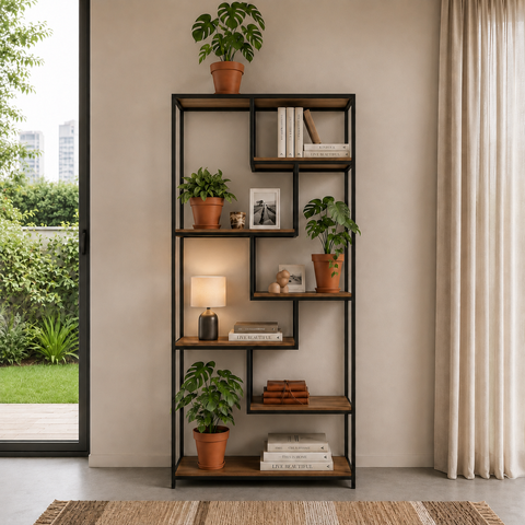 Estante de Livros 90CMX182CM Alta em Florença Marrom/Nogal/Preto