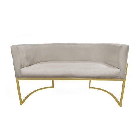 Kit Namoradeira + 2 Poltronas Decorativa Luana Suede Bege Base Dourarada Mz Decor