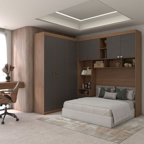 Guarda-roupa Casal Modulado Fortaleza 7 Portas 4 Gavetas Jatoba/grafite - Panorama Móveis
