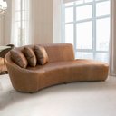 Ver imagem 2 de Sofá Sala de Estar Living Design Moderno 250cm com Almofadas Trinity Couro Brilhante Conhaque G93 -