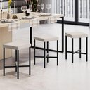 Ver imagem 2 de Kit 06 Banquetas Baixa Bar Cozinha Sala de Jantar Preto Stella L02 Linho Cru - Lyam Decor