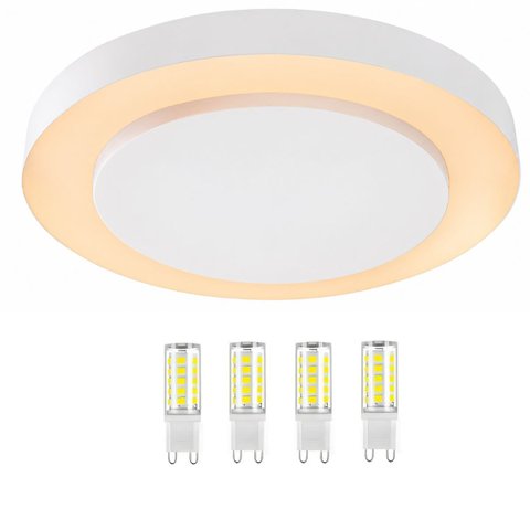 Luminária Plafon Redondo Luz Indireta Sobrepor 30cm + 4 Lâmpadas LED