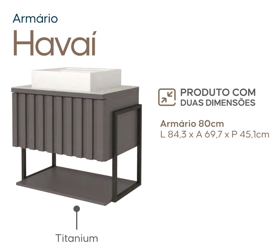 Gabinete Balcão Suspenso Cuba Marmorite Havaí 80 cm Aço Banheiro 1 Porta 1 Prateleira Cinza Tit - 2