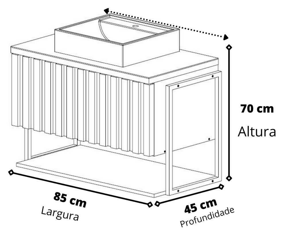 Gabinete Balcão Suspenso Cuba Marmorite Havaí 80 cm Aço Banheiro 1 Porta 1 Prateleira Cinza Tit - 4