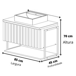 Gabinete Balcão Suspenso Cuba Marmorite Havaí 85 Cm Aço Banheiro 1 Porta 1 Prateleira Cinza Tit - 6