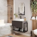 Ver imagem 2 de Gabinete Balcão Suspenso Cuba Marmorite Havaí 85 Cm Aço Banheiro 1 Porta 1 Prateleira Cinza Tit