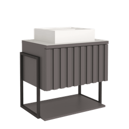 Gabinete Balcão Suspenso Cuba Marmorite Havaí 85 Cm Aço Banheiro 1 Porta 1 Prateleira Cinza Tit - 5