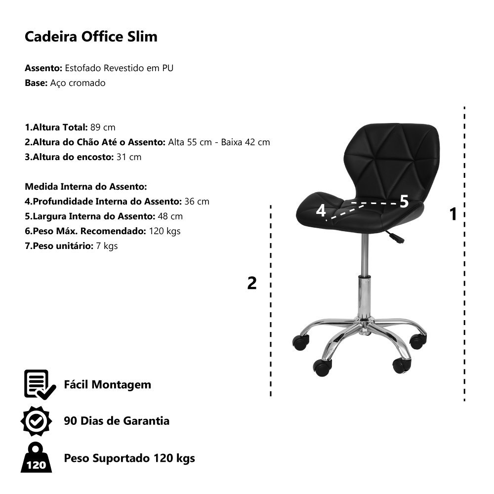 Cadeira Office Eiffel Slim com estofado de couro sintético Branca - 5