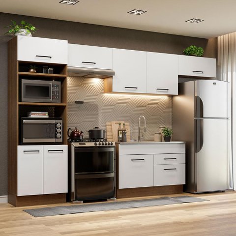 Armário de Cozinha Completa 350cm Rustic/Branco Agata Madesa 01