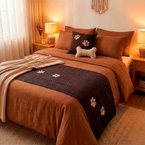 Kit 4 Pçs Peseira Cama Casal King Impermeável e Almofada Cheia para Pet: Marrom