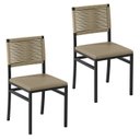 Ver imagem 2 de Kit 2 Cadeiras de Jantar Estofadas Estilo Rattan em Aço Viena Bege Rami/Preto/Pérola