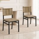 Ver imagem 1 de Kit 2 Cadeiras de Jantar Estofadas Estilo Rattan em Aço Viena Bege Rami/Preto/Pérola