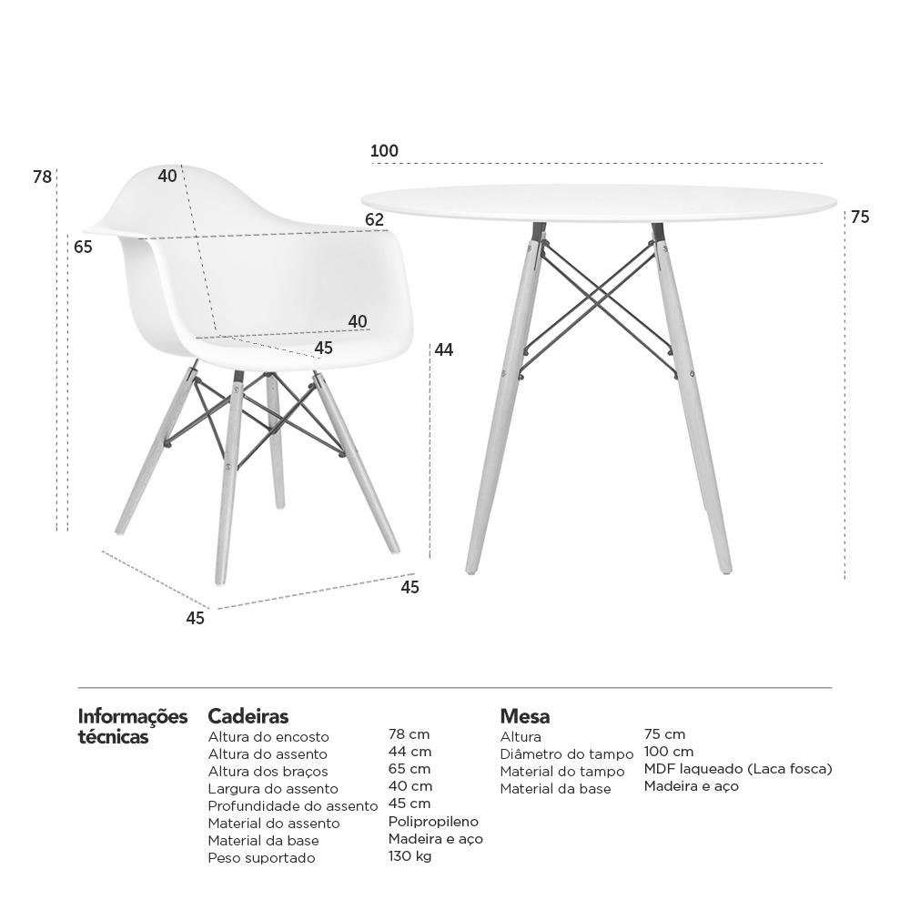 KIT - Mesa redonda Eames 100 cm branco + 3 cadeiras Eiffel DAW Verde escuro - 8