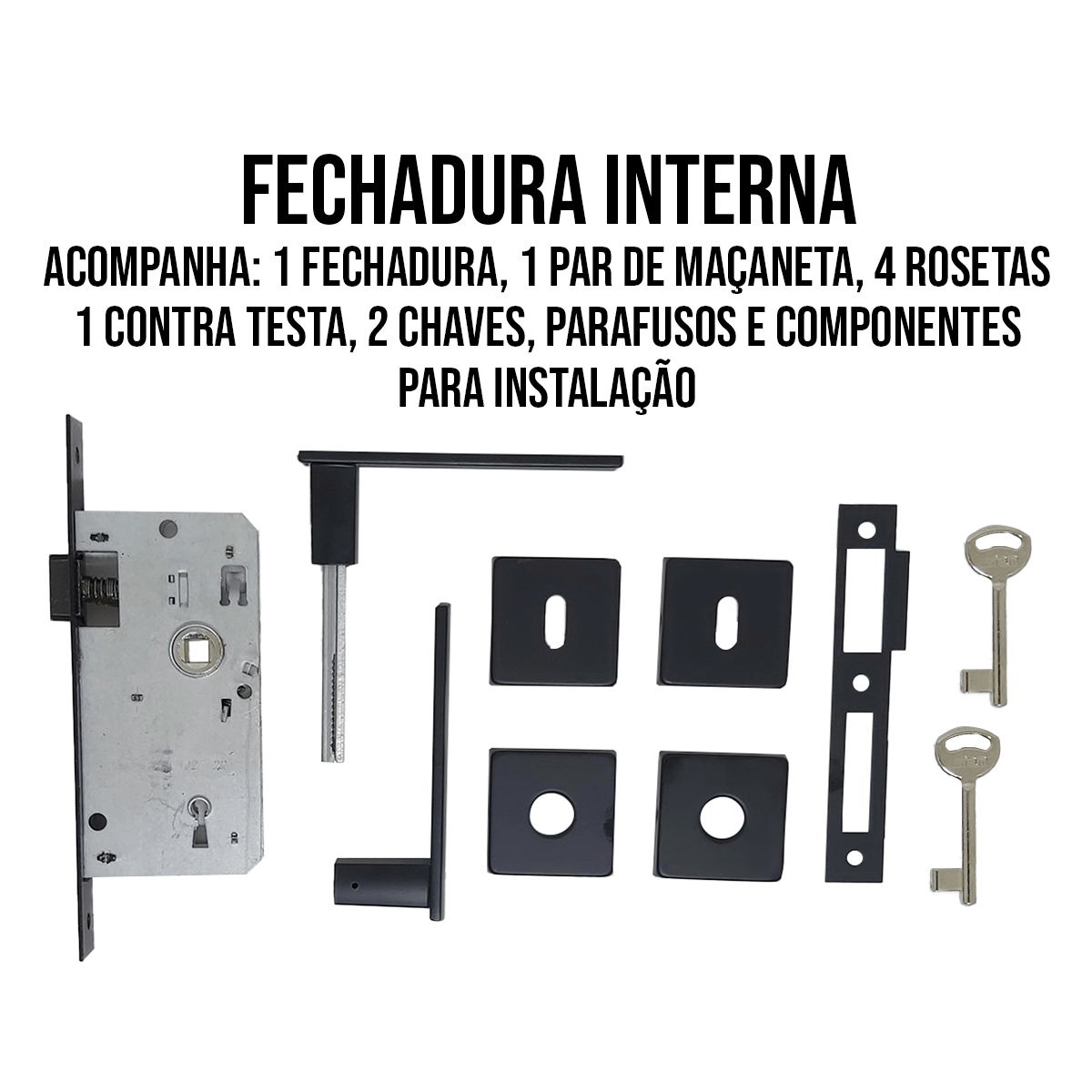 Fechadura Interna 813/35 Roseta Quadrada Preto Fosco Broca 40mm Stam - 5