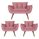 Ver imagem 1 de Kit Namoradeira e 2 Poltronas Estofadas Hall de Entrada Opala Suede Rosa - LM DECOR