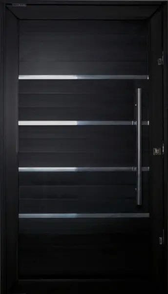 Porta Pivotante de Aluminio Lambril Black Tie 2,10 X 1,00 Com Frisos Puxador e Kit Fechadura