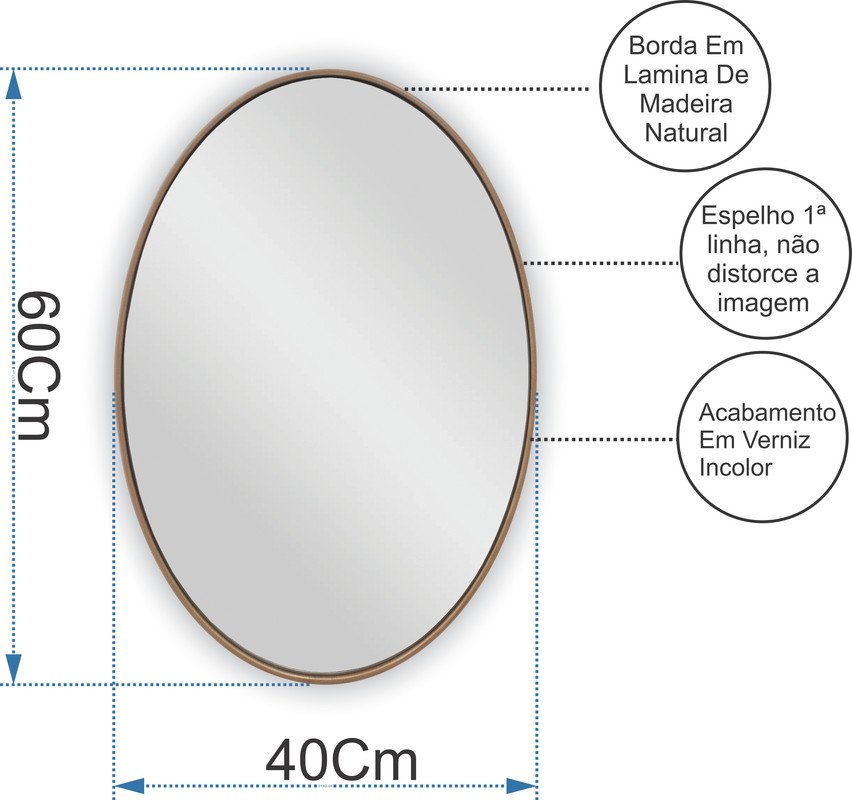 Espelho Oval com Borda em Madeira Natural 60x40 - 5