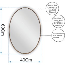 Espelho Oval com Borda em Madeira Natural 60x40 - 5