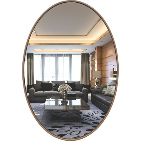 Espelho Oval com Borda em Madeira Natural 60x40
