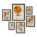 Ver imagem 1 de Kit 6 Quadros Mulheres Flores Laranja e Amarelo:moldura Preta