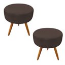 Ver imagem 1 de Kit 2 Puffs Banqueta Redonda Nina Suede Pés Palito Castanho - Pallazio - Marrom
