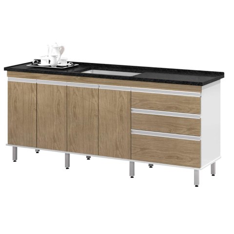 Gabinete para Pia 2 Metros Balcão 100% Mdf com Puxador em Alumínio Inteiro Chapa de 15mm Ultimas Uni