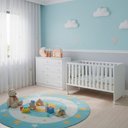 Ver imagem 1 de Quarto Bebê Infantil Doce Sonho Berço Reto Rodizio e Cômoda Sapateira 1 Porta 4 Gavetas Qmovi