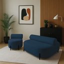 Ver imagem 1 de Sofá Sala Ilha Orgânico e 1 Poltrona 125cm Éden Pé Aço Preto Bouclê Azul E03 - D’Rossi