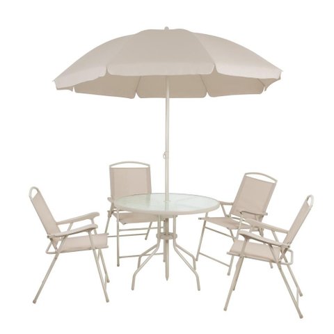 Conjunto Jardim Malibu Bege 4 Cadeiras Mesa e Guarda Sol Mor