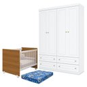 Ver imagem 1 de Berço Nacional Mel Branco Savana – Reller e Guarda Roupa Infantil Americano 4 Portas Branco HP e Col