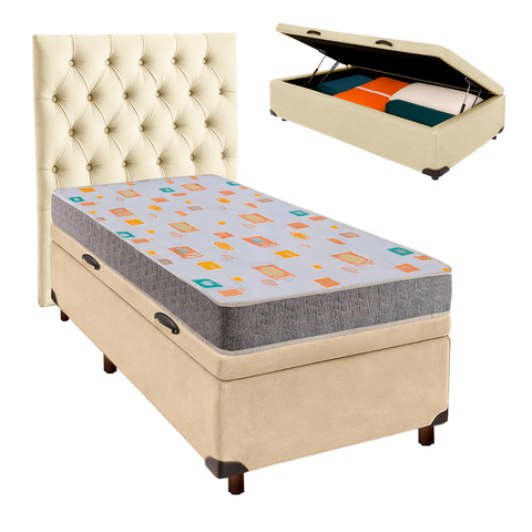Kit Cama Box Bau + Cabeceira + Colchão Solteiro D20 - D20 - Inducol