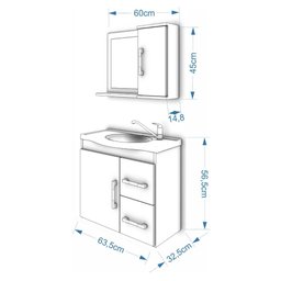 Conjunto para Banheiro Vix com Espelho 2 Gavetas e 2 Portas - 6