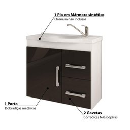 Conjunto para Banheiro Vix com Espelho 2 Gavetas e 2 Portas - 3