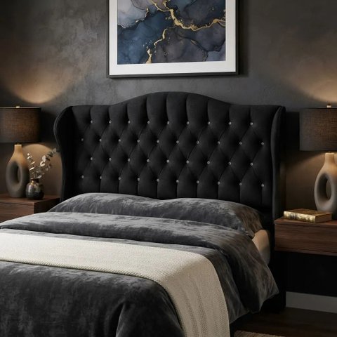Cabeceira Orquídea Estofada Casal Queen Size 158 Suede Preto